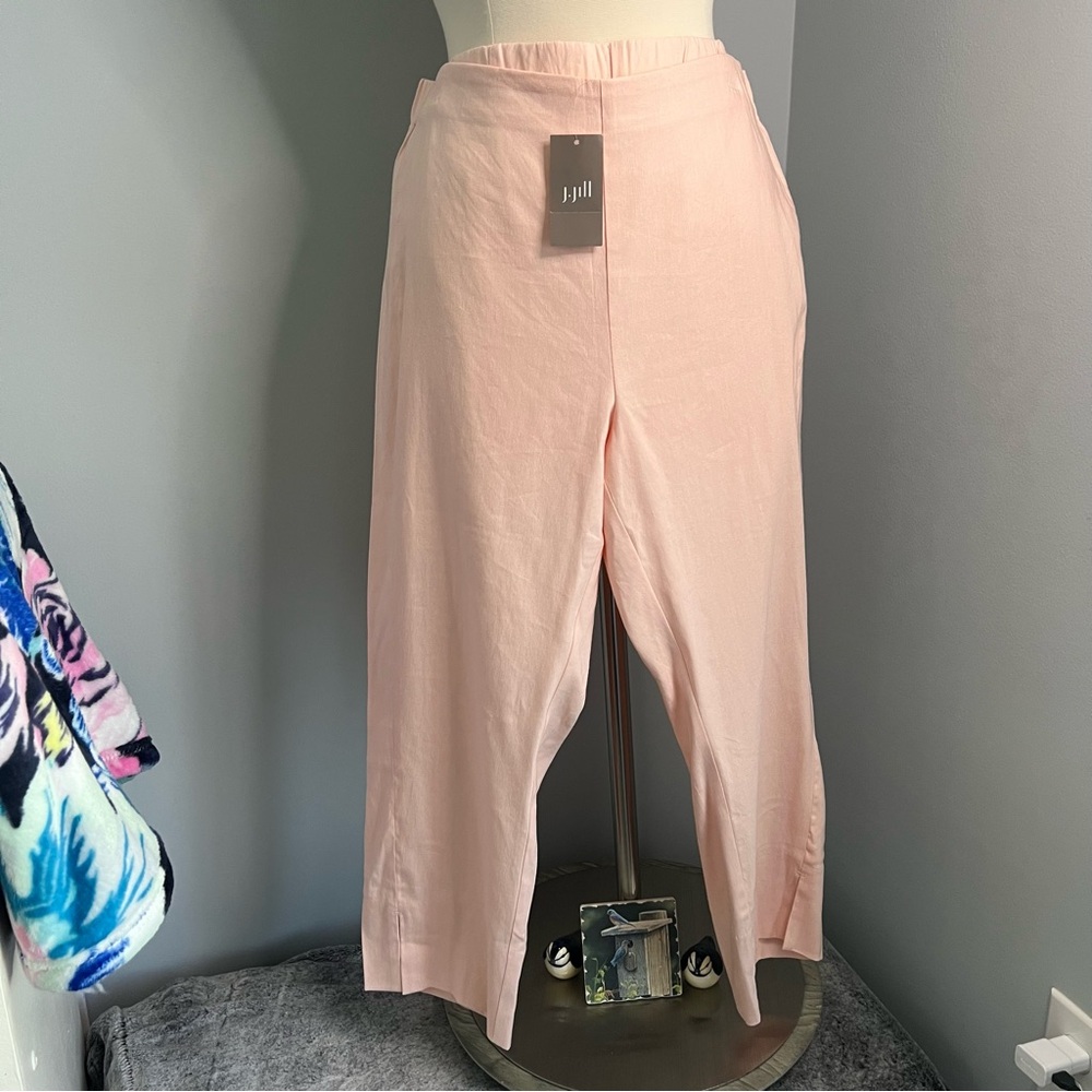 J. Jill Linen Stretch LP Pink Pull On Elastic Waist Cropped Pants